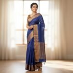 Elegant Midnight Blue Silk Saree with Antique Gold Border