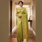 Elegant Lime Green & Gold Banarasi Silk Saree