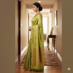 Elegant Lime Green & Gold Banarasi Silk Saree - Image 2