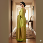 Elegant Lime Green & Gold Banarasi Silk Saree - Image 3