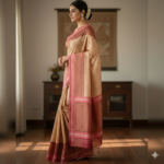 Vintage Blush & Maroon Geometric Silk Saree - Image 2