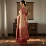 Vintage Blush & Maroon Geometric Silk Saree - Image 3