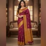 Elegant Wine & Gold Silk Banarasi Saree