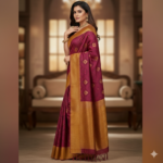 Elegant Wine & Gold Silk Banarasi Saree - Image 2