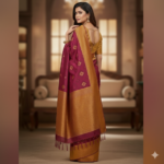 Elegant Wine & Gold Silk Banarasi Saree - Image 3