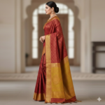 Timeless Elegance Crimson & Gold Banarasi Silk Saree - Image 2