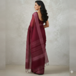 Elegance in Crimson: Deep Maroon Linen-Cotton Saree - Image 3