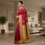 Elegant Deep Magenta Banarasi Silk Saree - Image 2