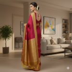 Elegant Deep Magenta Banarasi Silk Saree - Image 3