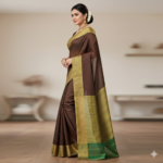 Elegant Coffee Brown Cotton Silk Saree with Gold Zari Border - Image 2