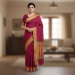 Exquisite Deep Magenta Handloom Silk Saree with Traditional Antique Gold Border