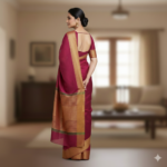 Exquisite Deep Magenta Handloom Silk Saree with Traditional Antique Gold Border - Image 3