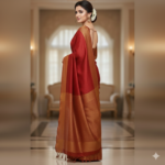 Elegant Crimson & Gold Handloom Silk Saree - Image 3
