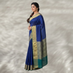 Elegant Royal Blue Silk Saree with Antique Gold Zari - Image 2