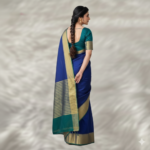 Elegant Royal Blue Silk Saree with Antique Gold Zari - Image 3