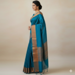 Elegant Teal Blue Chanderi Silk Saree with Antique Gold Border - Image 2
