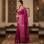 Deep Magenta Silk Saree with Broad Zari Border - Image 2