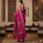 Deep Magenta Silk Saree with Broad Zari Border - Image 3