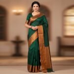 Regal Emerald Green Silk Saree with Antique Gold Zari Border