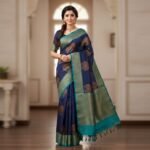 Midnight Blue Kanjivaram Silk Saree with Antique Gold Butta