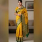 Regal Mustard Yellow Kanchipuram Silk Saree with Emerald Green Zari Border