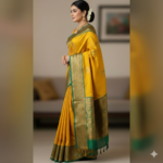 Regal Mustard Yellow Kanchipuram Silk Saree with Emerald Green Zari Border - Image 2