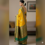 Regal Mustard Yellow Kanchipuram Silk Saree with Emerald Green Zari Border - Image 3