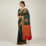 Elegant Bottle Green Banarasi Silk Saree with Contrast Red Pallu