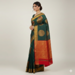 Elegant Bottle Green Banarasi Silk Saree with Contrast Red Pallu - Image 2