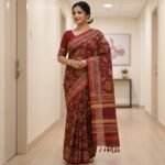 Elegant Maroon Hand-Block Printed Chanderi Silk Saree with Traditional Zari Border