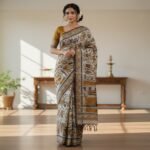 Elegance in Ink: Hand-Painted Kalamkari Silk Saree