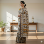 Elegance in Ink: Hand-Painted Kalamkari Silk Saree - Image 2