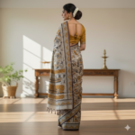 Elegance in Ink: Hand-Painted Kalamkari Silk Saree - Image 3