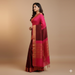 Elegant Dual-Tone Magenta & Deep Wine Silk Saree with Zari Borders - Image 2