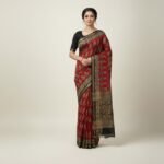 Elegant Crimson & Ebony Paisley Silk Saree