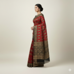 Elegant Crimson & Ebony Paisley Silk Saree - Image 2