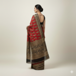 Elegant Crimson & Ebony Paisley Silk Saree - Image 3