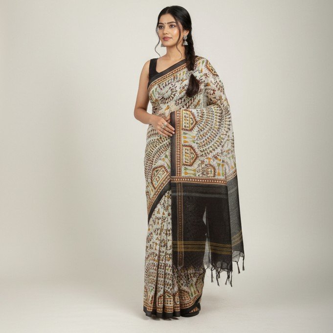 1771154105777~2 Vintage Kalamkari-Inspired Cotton Silk Saree with Contrast Pallu - Image 1
