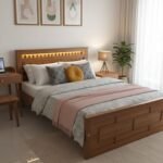 Handcrafted Teak-Finish Wooden Bed Frame