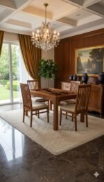 Contemporary Teak-Finish Dining Table
