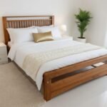 ​Premium Solid Teak Wood Queen Bed – Modern Slatted Design