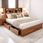 Modern Solid Wood Queen Storage Bed Frame with Integrated Headboard Shelving - Image 2
