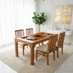 Elegant 4-Seater Teak-Finished Dining Set with Glass Top
