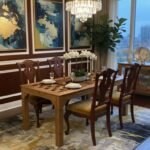 Handcrafted Teak Lattice-Top Dining Table – Modern Geometric Design