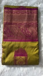 Regal Olive & Magenta Kanchipuram Silk Saree with Traditional Zari Border - Image 5