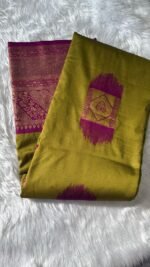Regal Olive & Magenta Kanchipuram Silk Saree with Traditional Zari Border - Image 4