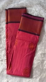 Elegant Fuchsia Pink & Antique Gold Silk Saree - Image 5