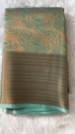 Exquisite Sea-Green & Antique Gold Silk Saree with Traditional Paisley Motif - Image 4