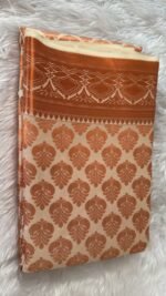 Timeless Elegance – Handwoven Banarasi Silk Saree in Cream & Burnt Orange - Image 4