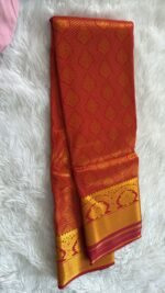 Royal Crimson Red Kanchipuram Silk Saree with Antique Gold Zari Border - Image 5